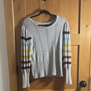 Jen's Pirate Booty Light Gray Sweater with Multicolor Stripes